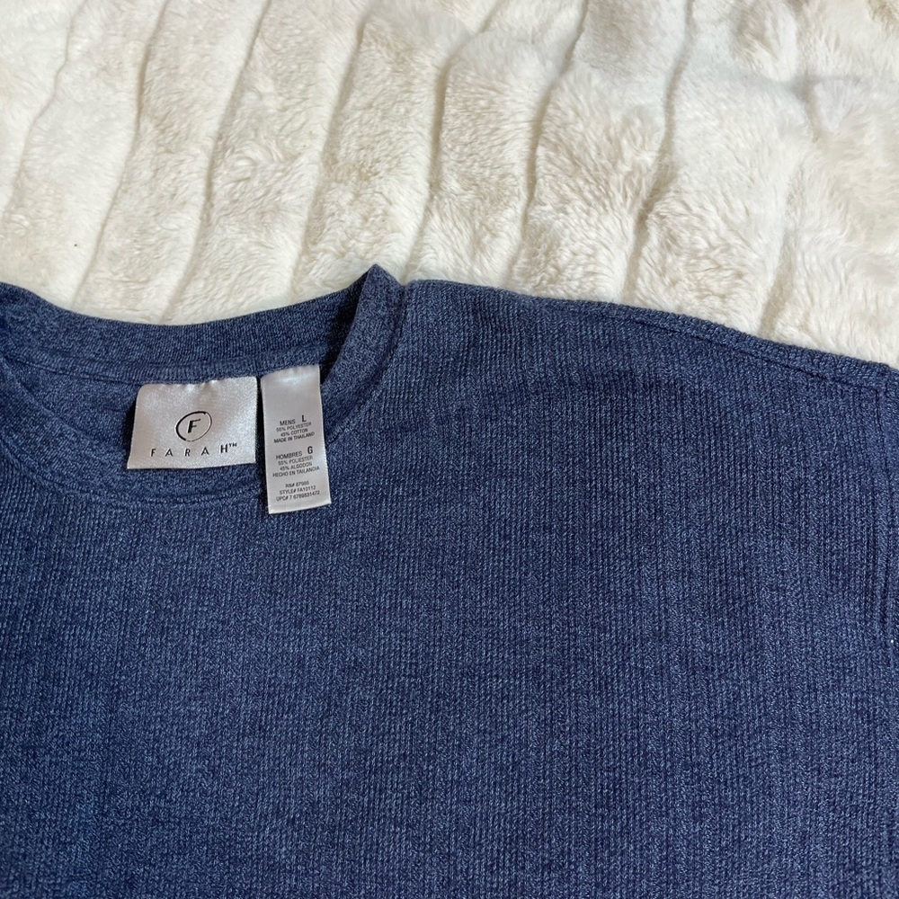 Farah Mens L Heather Steel Blue Ribbed Slim Stretch Business Casual Tee Dadcore